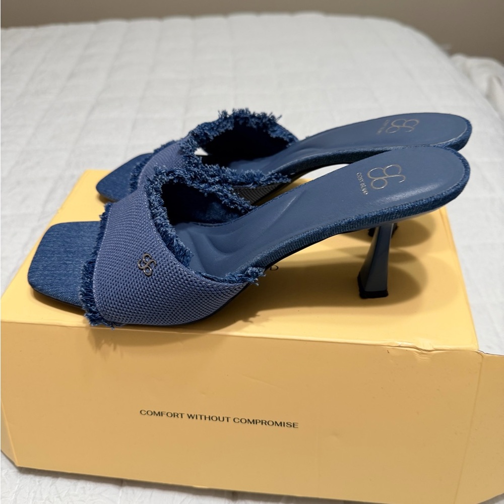 Cosy Island Denim Blue Heels with Frayed Detailing - Picture 4 of 6